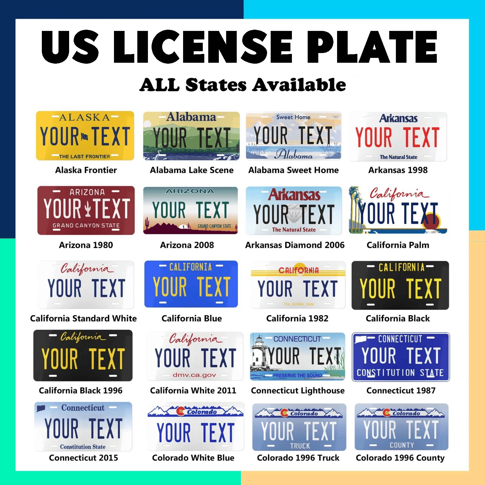 Your Text Personalized License Plate Custom Auto Car  tag Any State 6