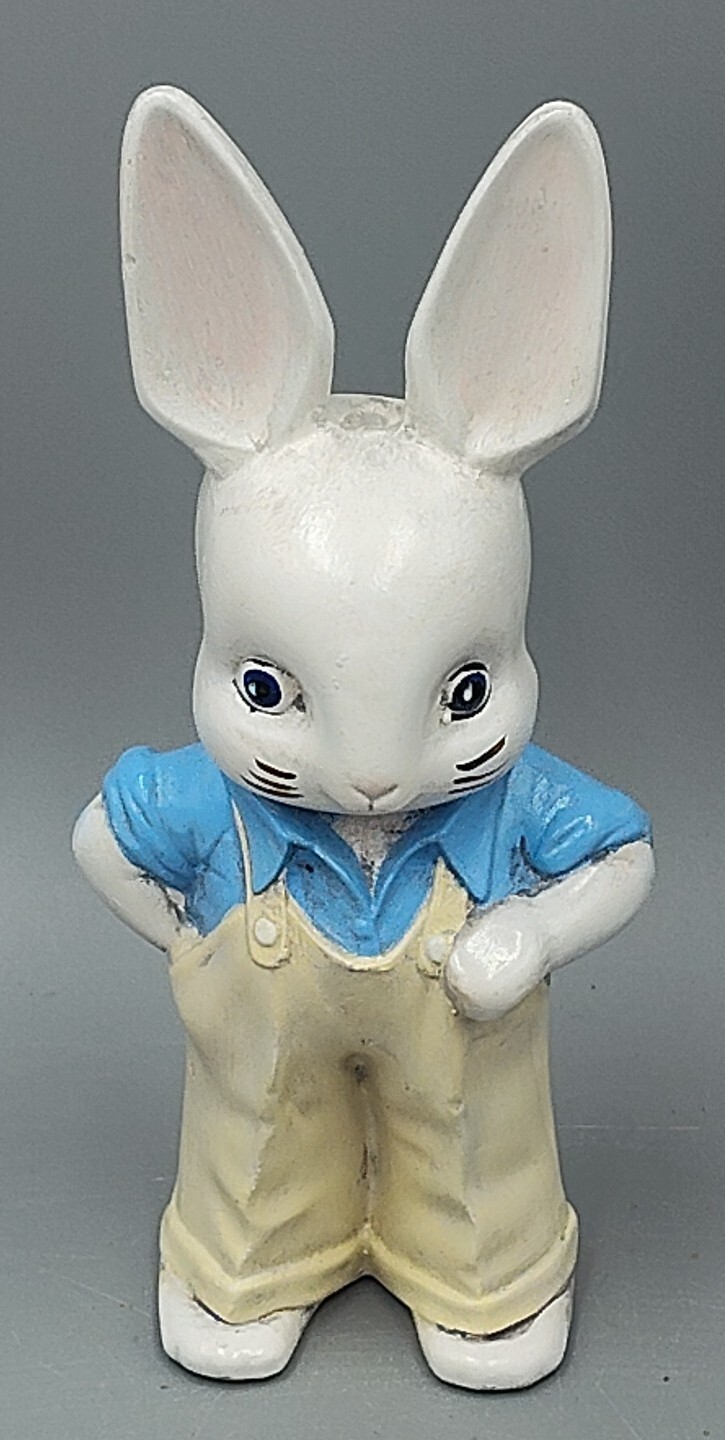 Hand Painted  Bunny Rabbit In Overalls Figurine 6\