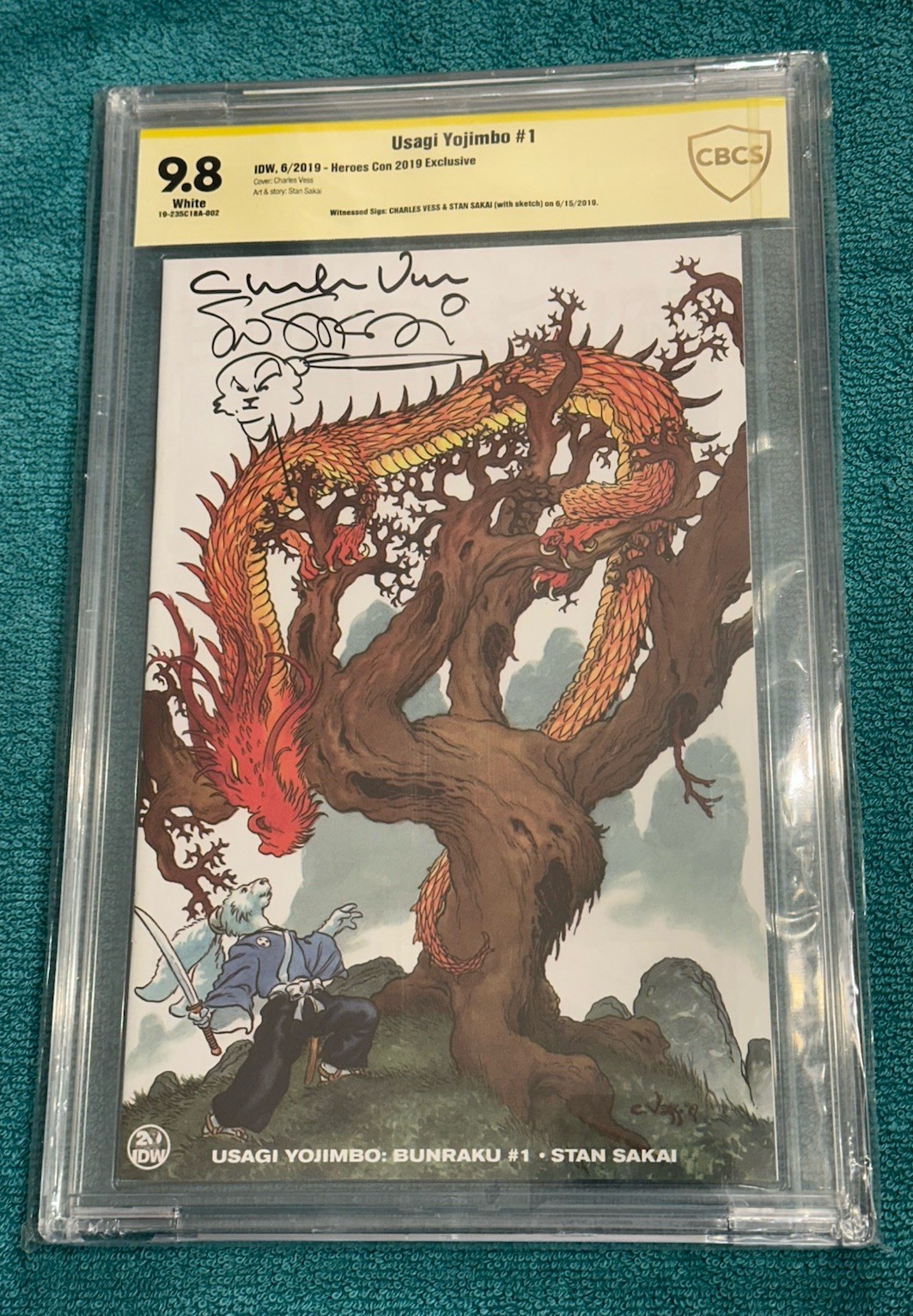 CBCS 9.8 Usagi Yojimbo 1 Exclusive Vess Stan Sakai Heroes Con Signed Sketche