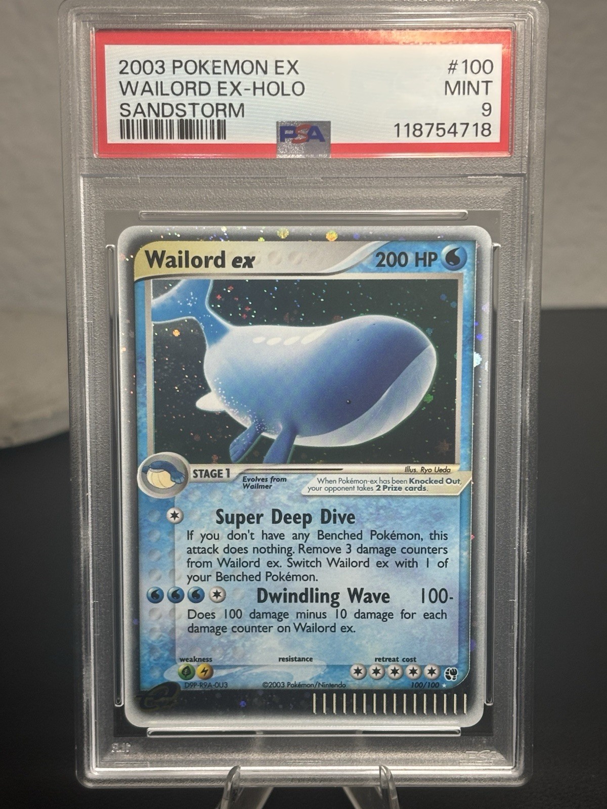 Pokémon Sandstorm Wailord ex Holo #100/100 (2003) PSA 9 Cert 118754718