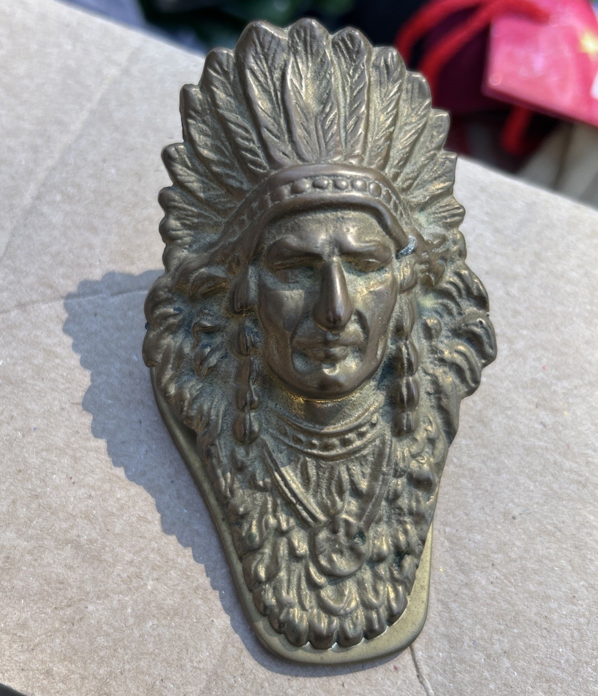 Vintage Brass Native American Indian Chief Letter Clip Paperweight