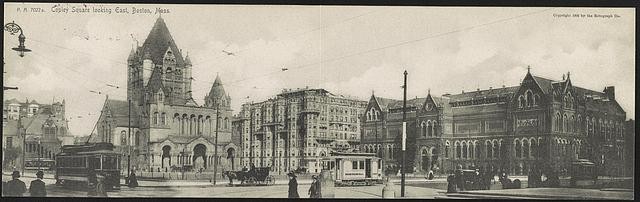 Boston MA Copley Square Trinity Church Streetcars Mail Trolleys c1905