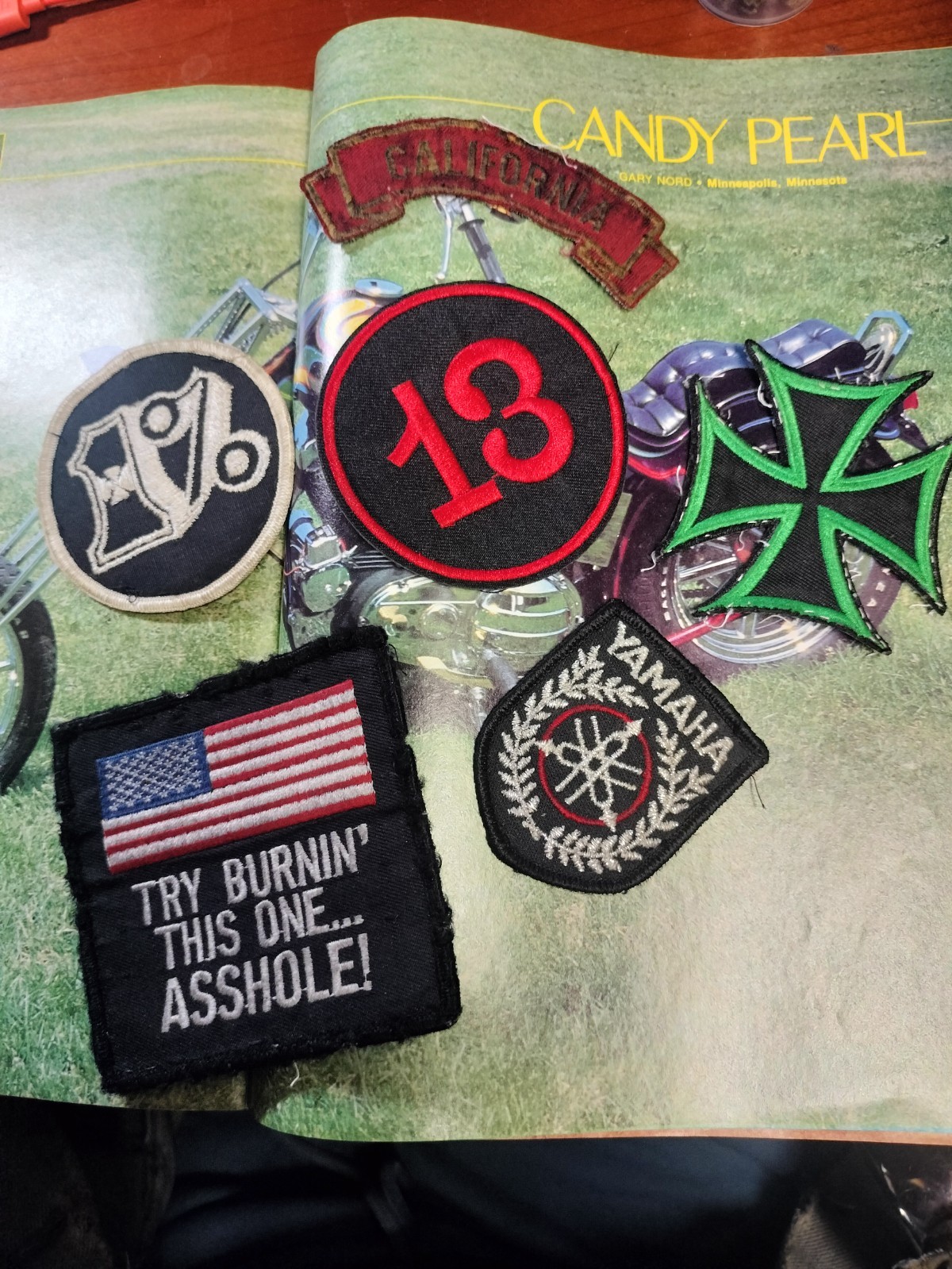 Six vintage biker patches