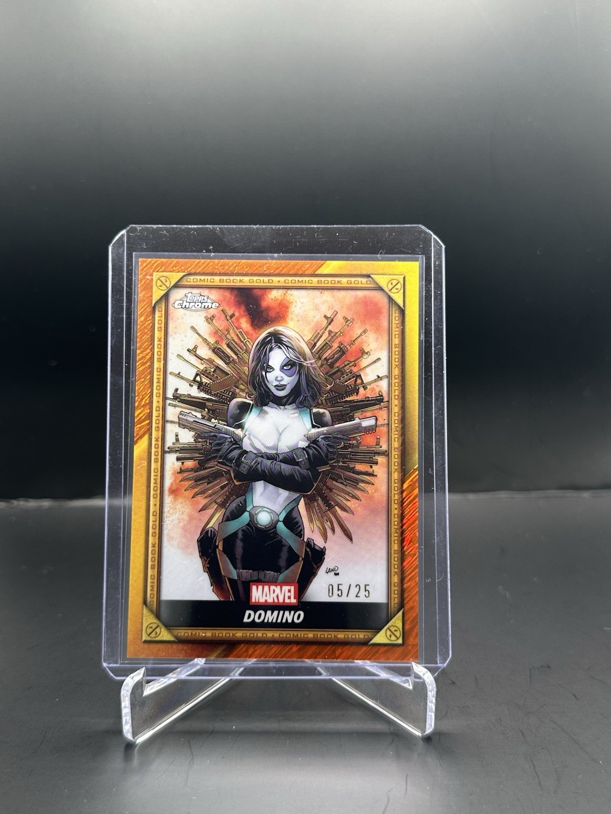 2025 Topps Chrome Deadpool Comic Book Gold Orange Shimmer Domino CB-17 05/25