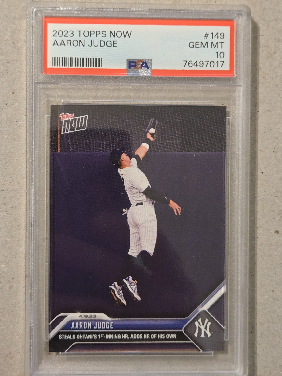 PSA 10 2023 Topps Now Aaron Judge # 149 Steals Ohtani's 1st Inning HR Yankees