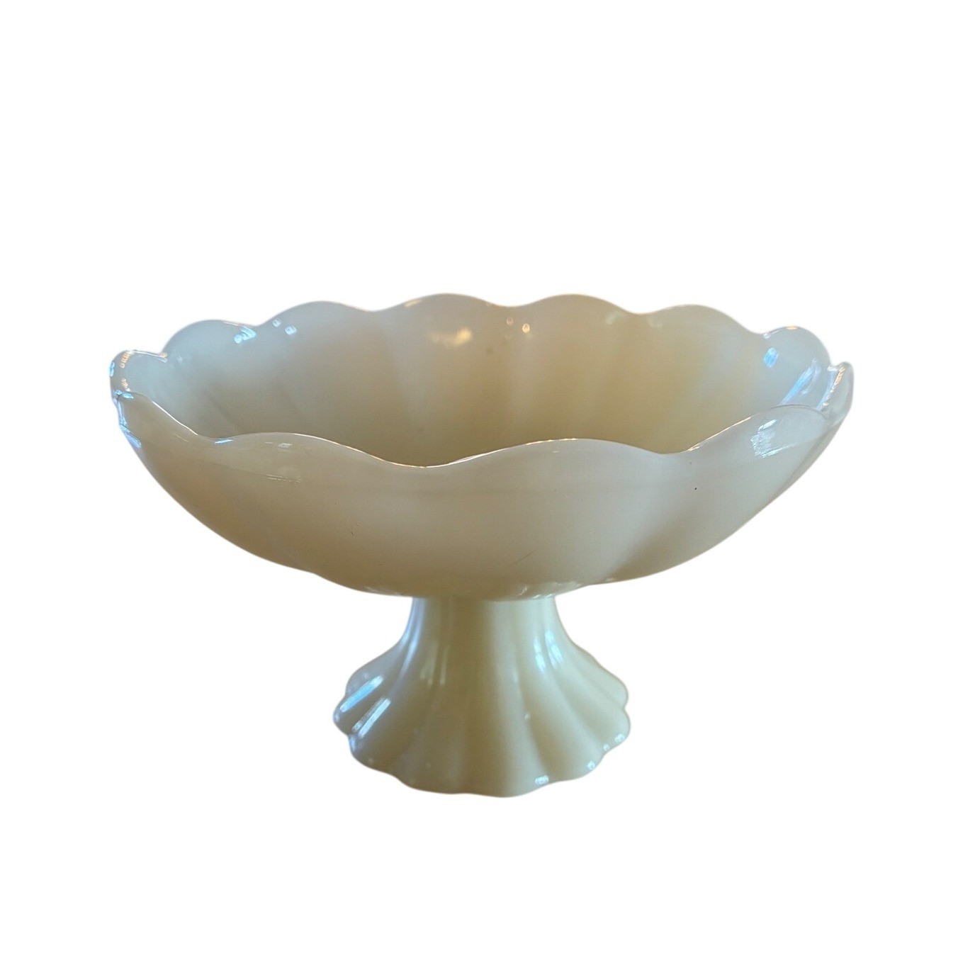 VTG Milk Glass Scalloped Pedestal Compote Dish White Fluted Candy Bowl 6in VTG Milk Glass Scalloped Pedestal Compote Dish White Fluted Candy Bowl 6in