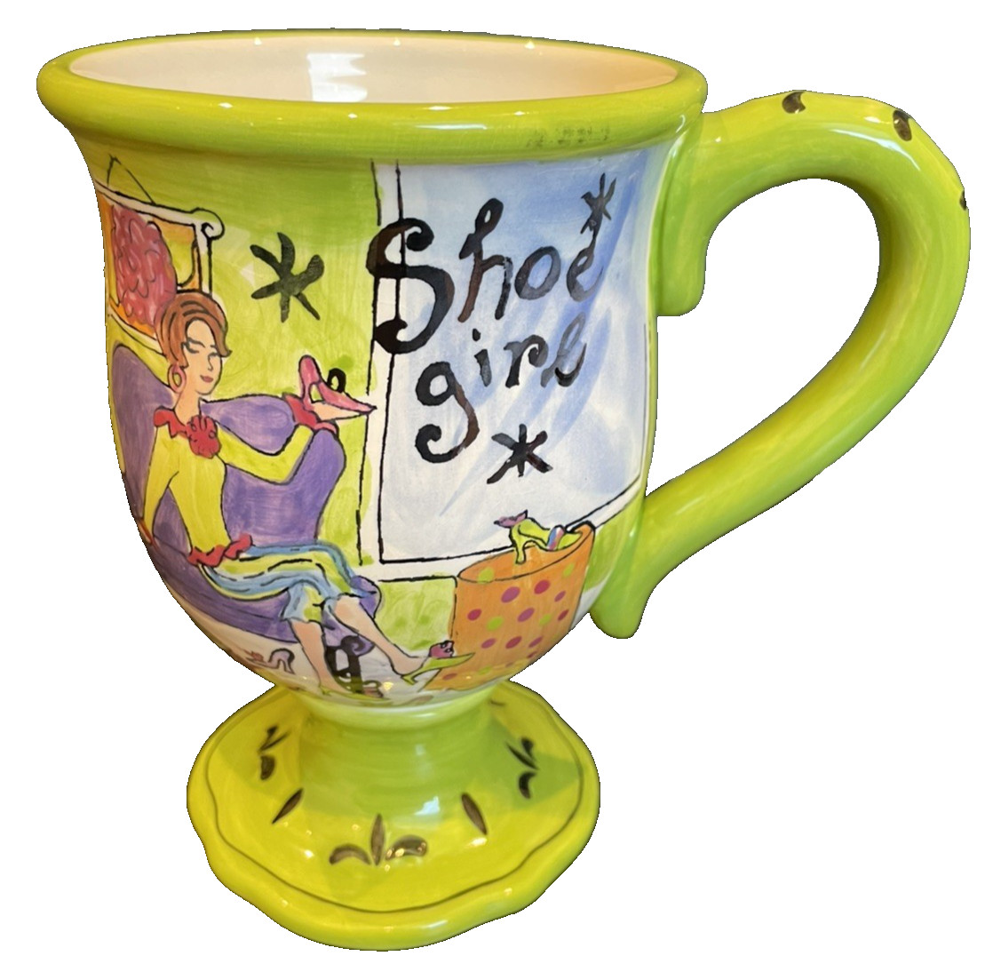 Certified International Jennifer Brinley Shoe Girl Pedestal Coffee Mug Cup Green Certified International Jennifer Brinley Shoe Girl Pedestal Coffee Mug Cup Green