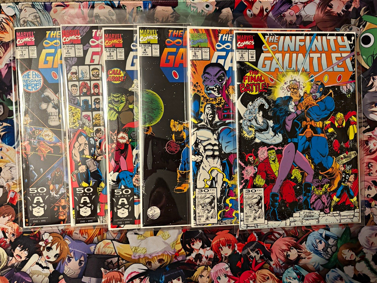 Solid NM+ run of The Infinity Gauntlet nos. 1-6.  Bagged in Mylar with Mylar bb.