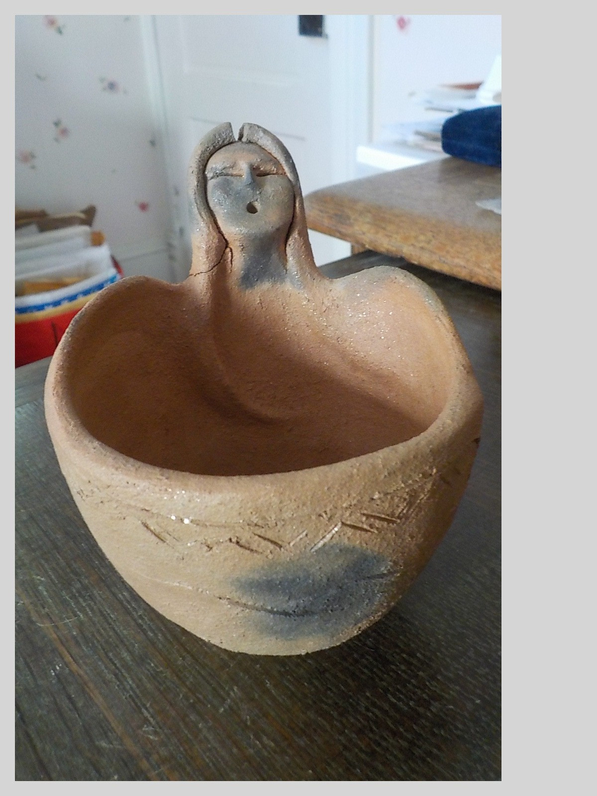 Taos Pueblo Figural Pottery Vessel 4.5” Tall Jessie Marcus 1997 as is