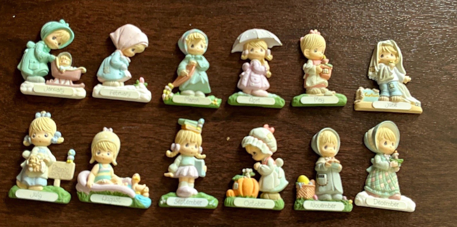 Enesco Precious Moments 12 Month Figurine Set Lot Magnetic Resin 1990 Enesco Precious Moments 12 Month Figurine Set Lot Magnetic Resin 1990