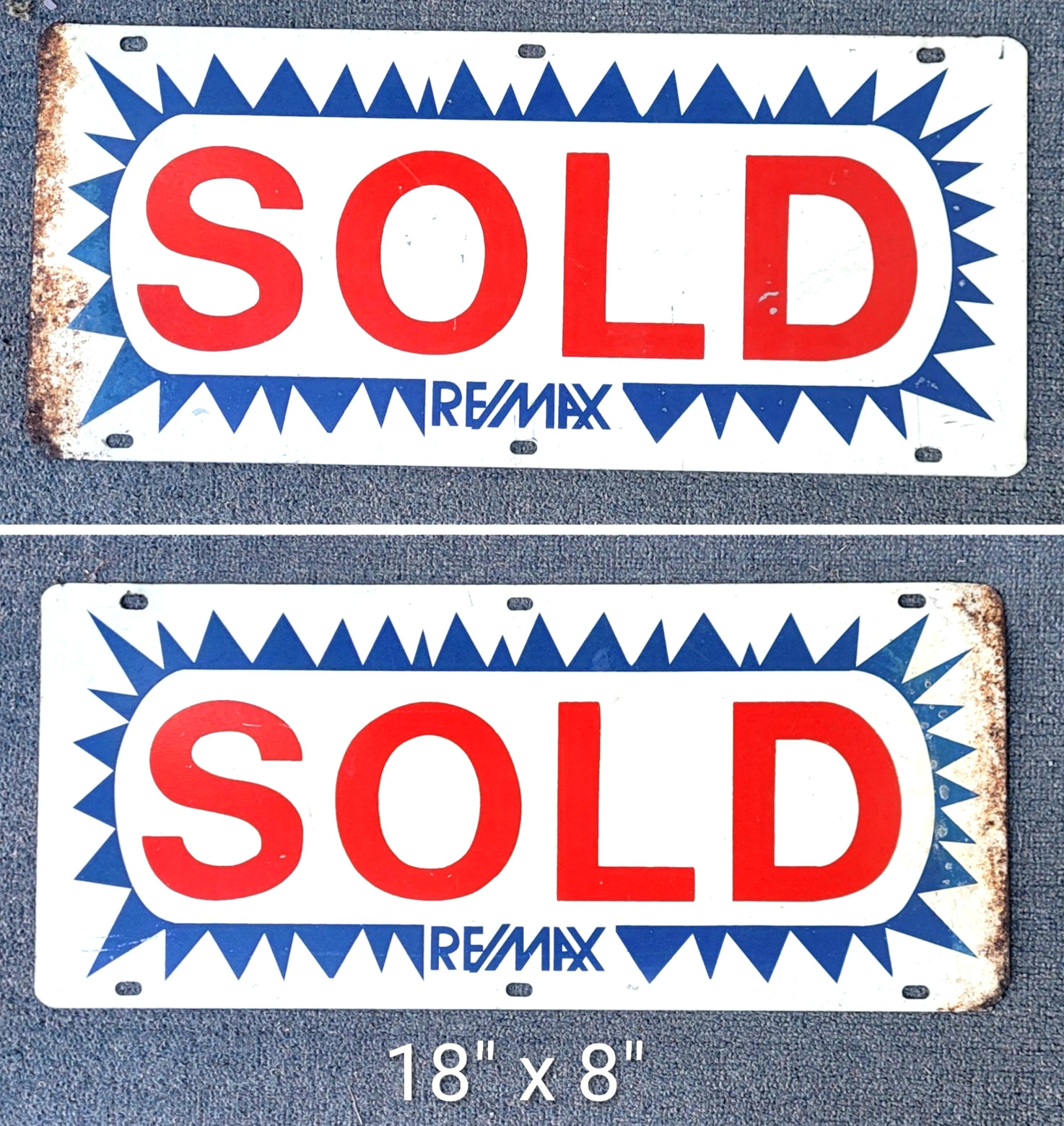 Vintage RE/MAX Metal Real Estate SOLD Sign Double Sided Rider 18 Vintage RE/MAX Metal Real Estate SOLD Sign Double Sided Rider 18