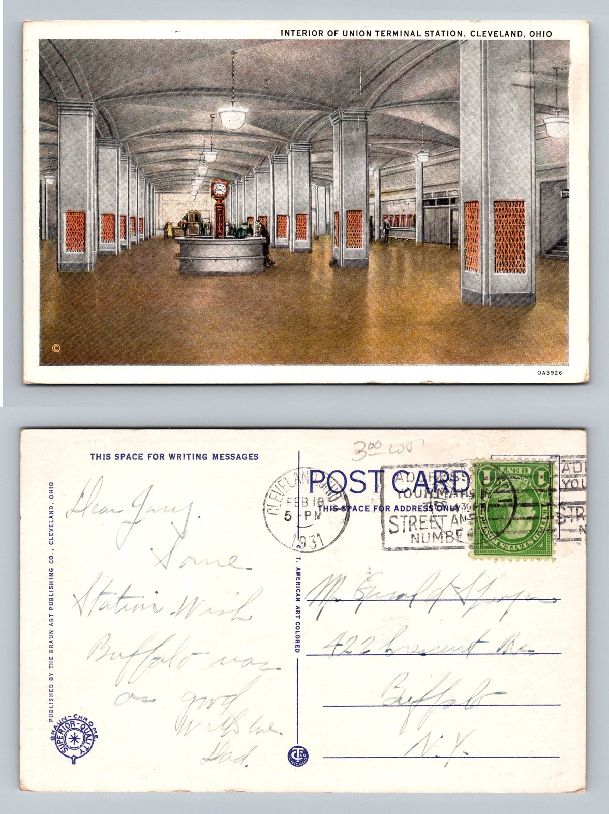 Cleveland, OH-Ohio, Interior Union Terminal Station Vintage c1931 Postcard