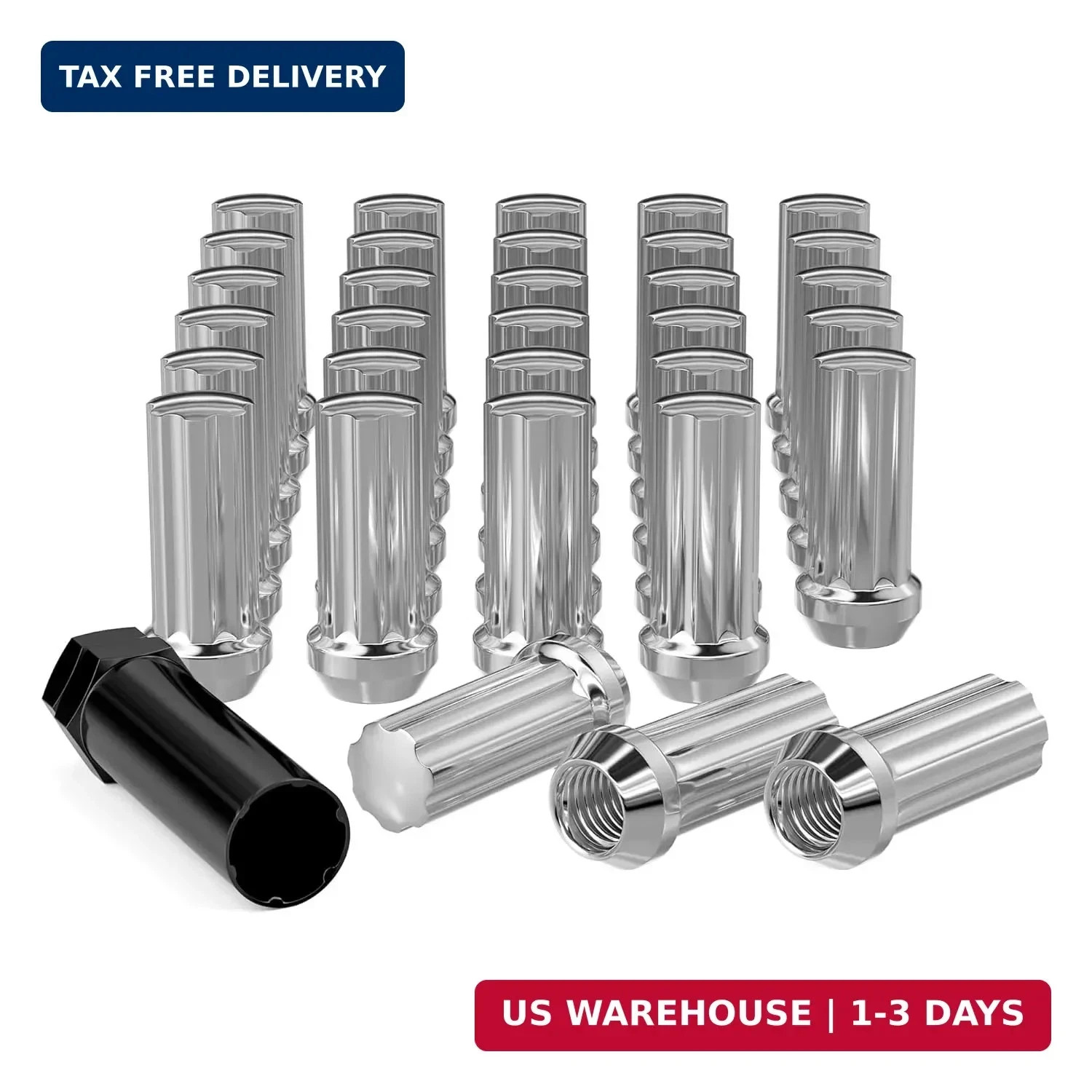 32 PCS M14x1.5 Lug Nuts Chrome, Closed End Duplex XL Spline Lug Nuts with 1 Sock 32 PCS M14x1.5 Lug Nuts Chrome, Closed End Duplex XL Spline Lug Nuts with 1 Sock