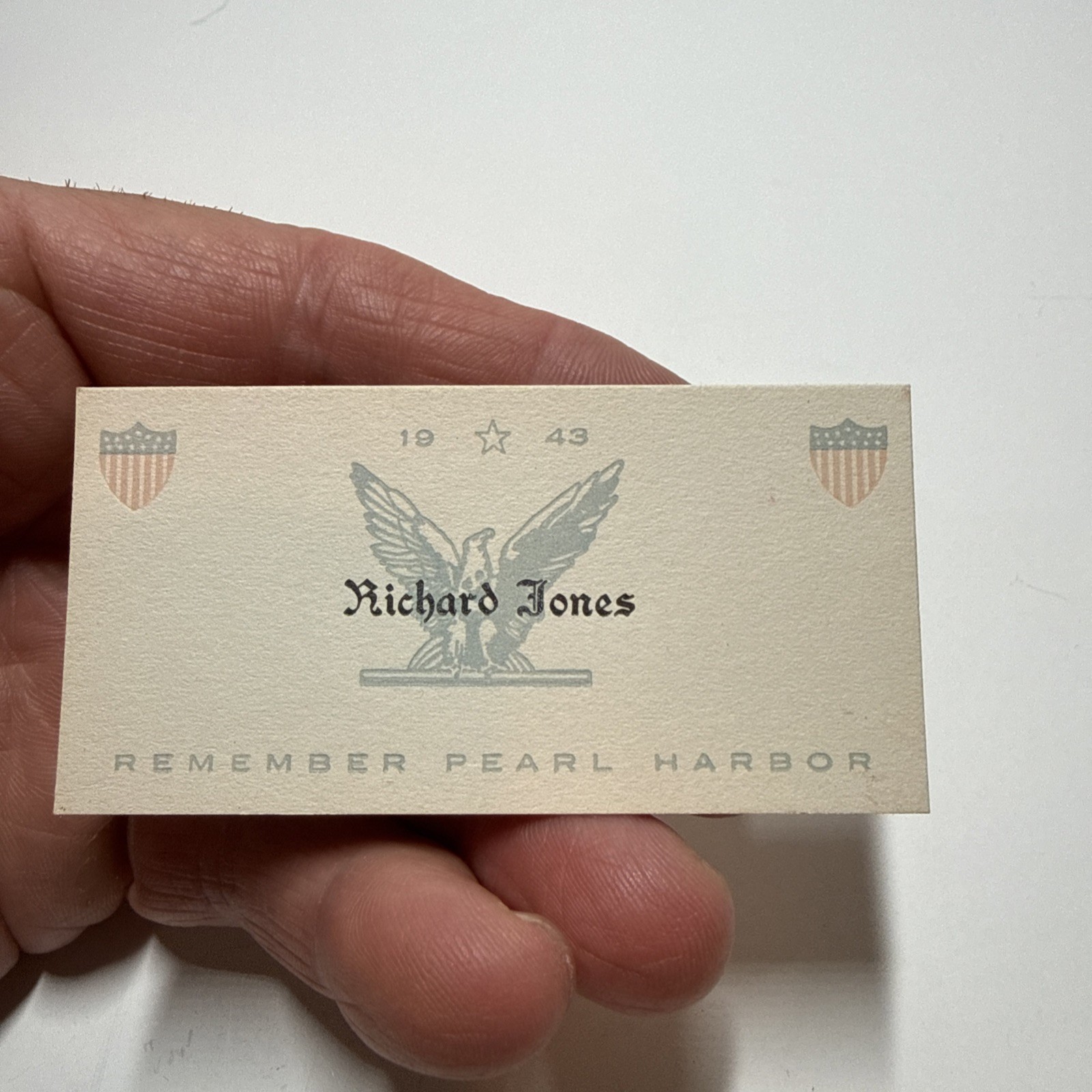 Personal Business Card WWII Flight Officer “1943 Remember Pearl Harbor”