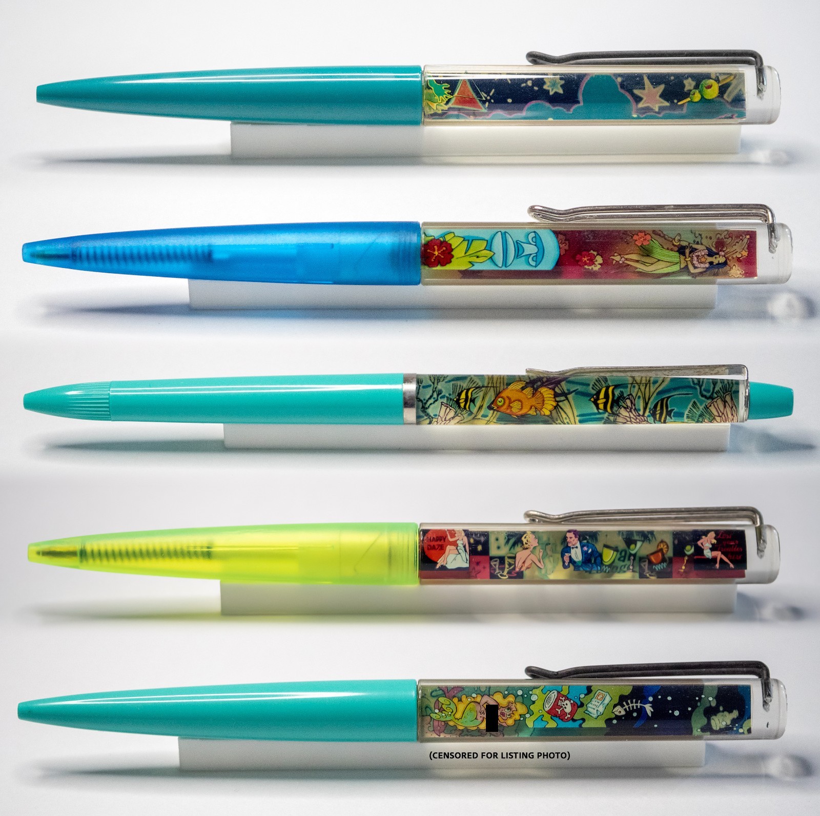 Lot of 5 Vintage FLOATY PENS - Art by Jack Keely - Unused