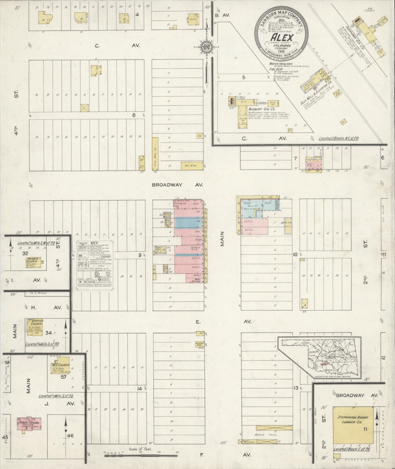 1916 Very Detailed COPY City Map Alex  Oklahoma Perfect for researchers