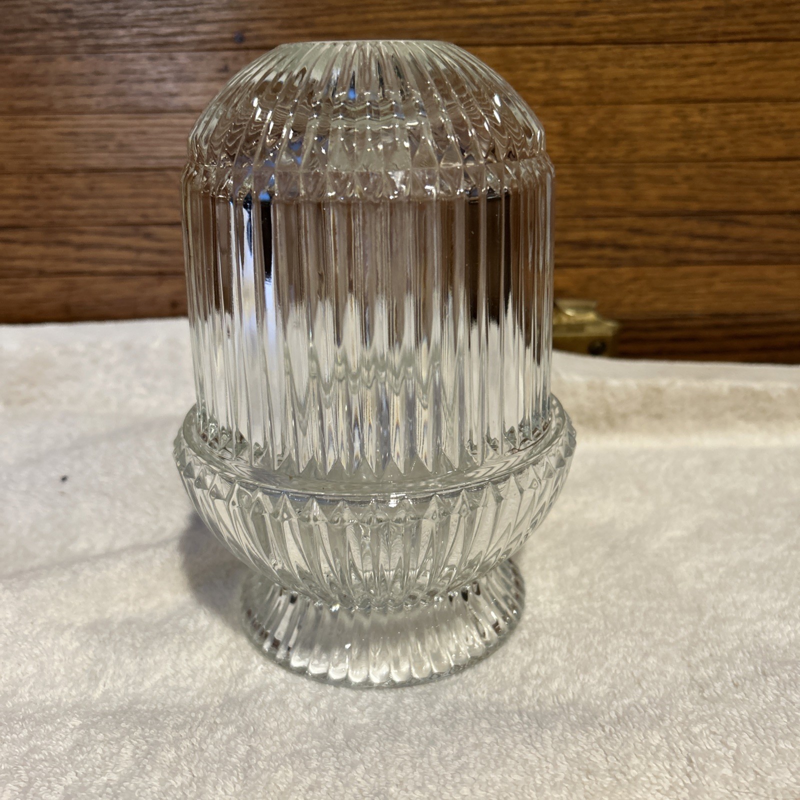 Vtg 1970’s Homco Clear Ribbed Glass Fairy Light Lamp 6.5” Stamped 2-Pc Brilliant