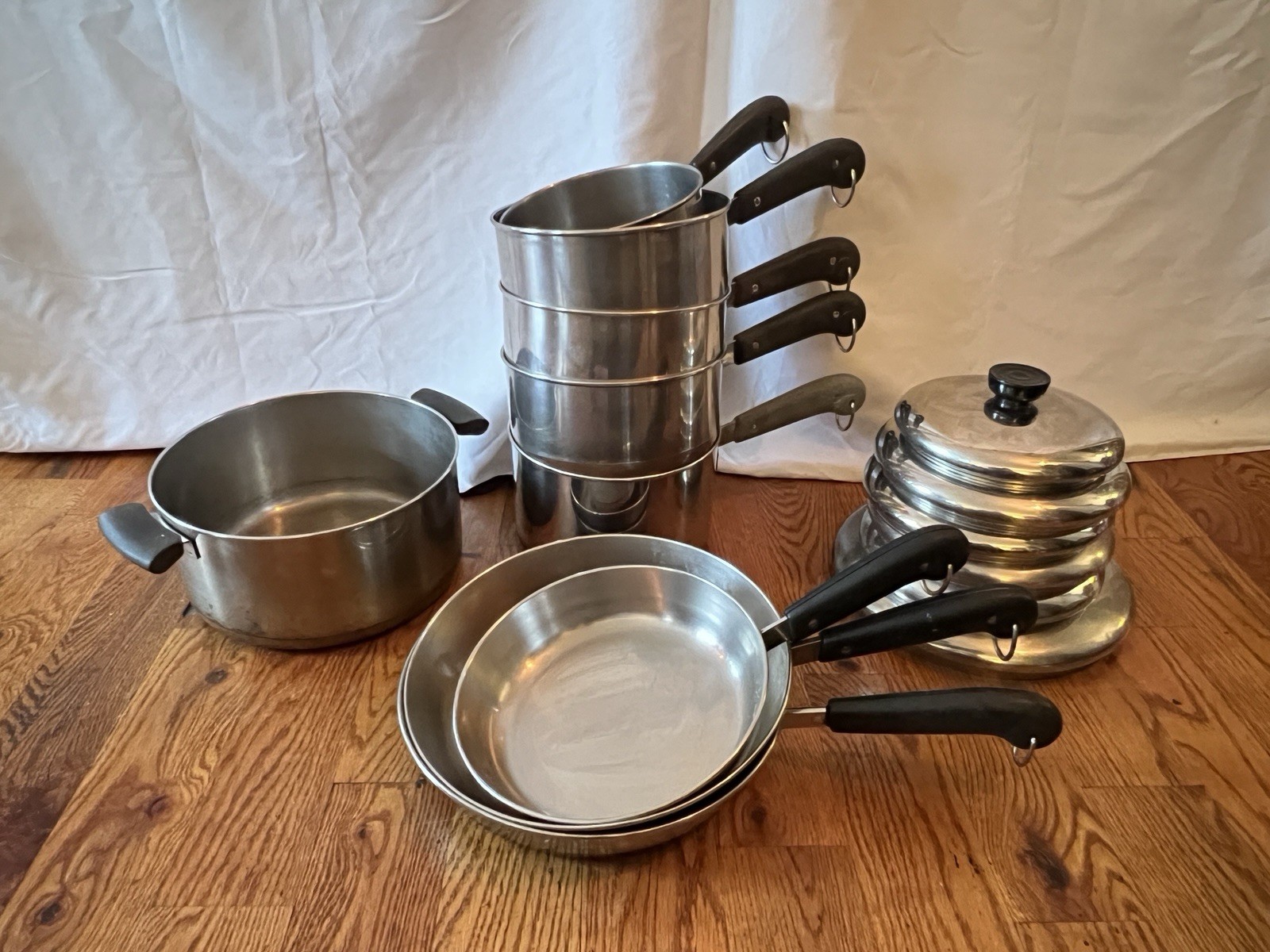 Vintage REVERE WARE 1801 Copper Bottom Cookware Set 15 PC Pots Pans Pre-1968 USA