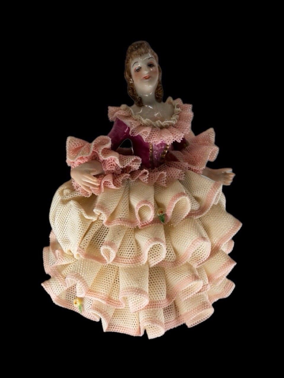 HTF Irish Dresden Elegance Lace Porcelain Lady Figurine Pink Ivory Dress Ireland