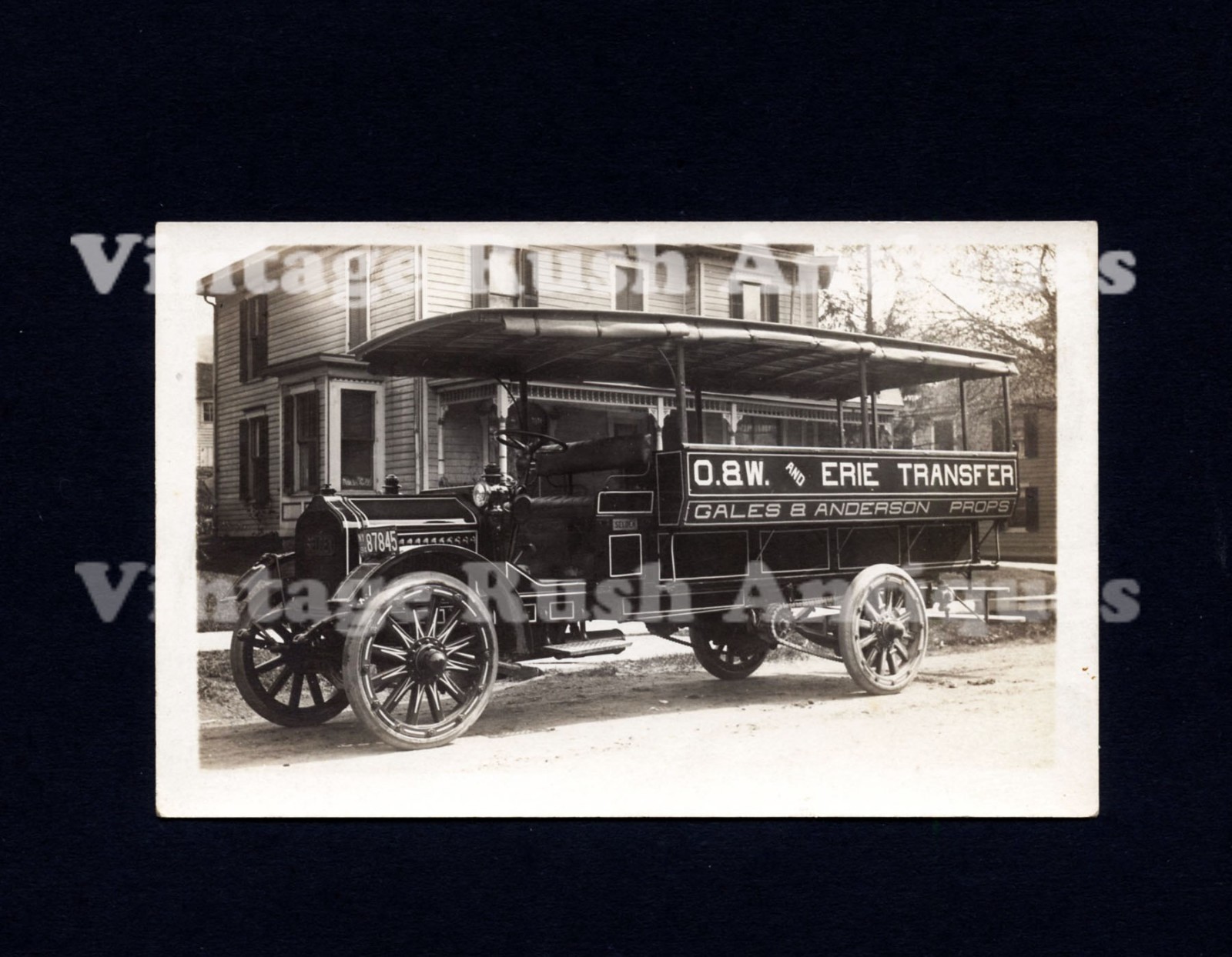 Rare Antique RPPC 1910's Hancock NY O & W Railway and Erie Railroad Transfer Bus