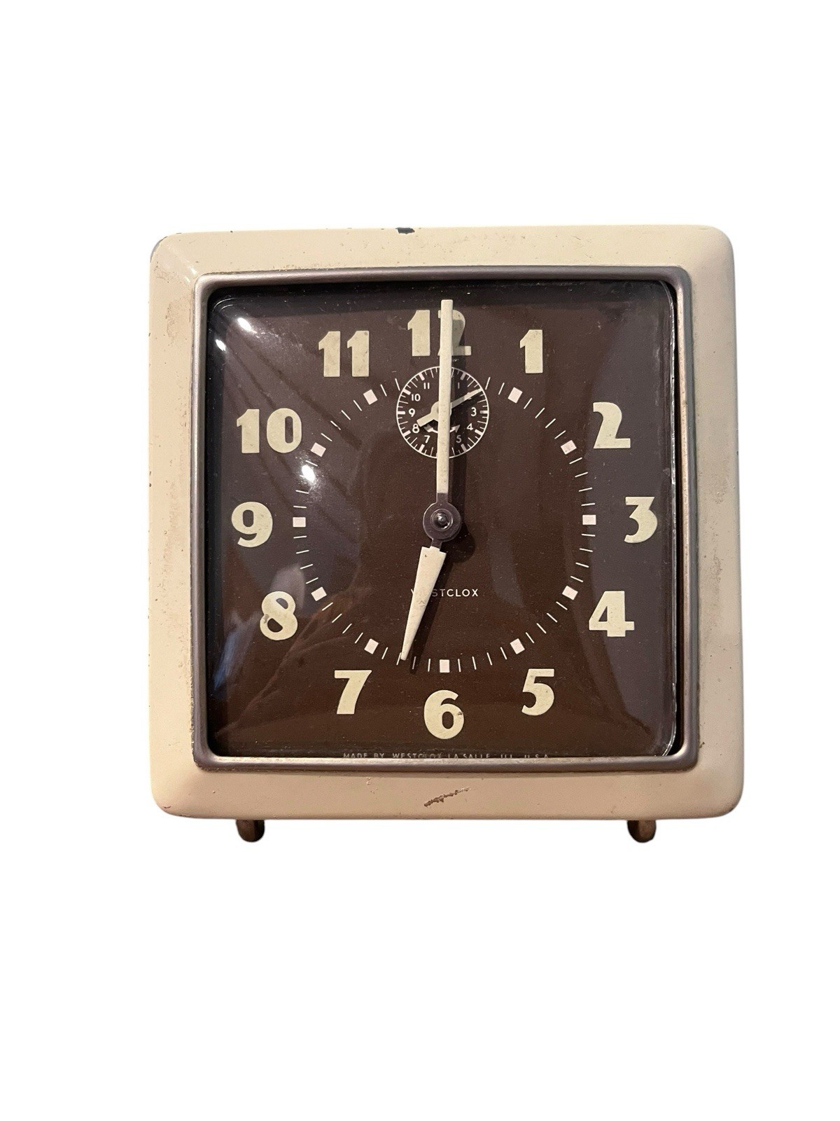 Vintage 1955 WESTCLOX Spur Ivory Brown Alarm Clock For Repair/Parts Antique Vintage 1955 WESTCLOX Spur Ivory Brown Alarm Clock For Repair/Parts Antique