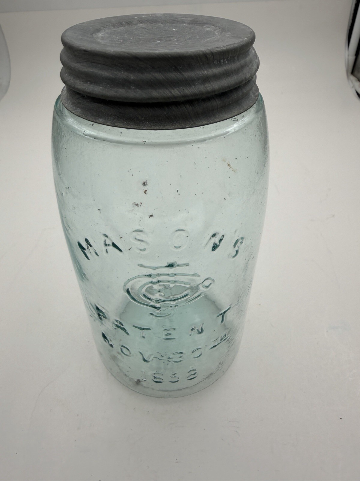 Antique Masons Jar Patent Nov 30th 1858 Hero Cross Aqua D 204 Base Ground Lip