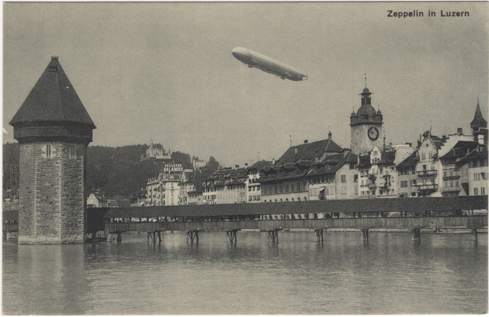 Zeppelin Over Lucerne — LZ 127 Postcard, Switzerland, 5.5x3.5\ Zeppelin Over Lucerne — LZ 127 Postcard, Switzerland, 5.5x3.5\