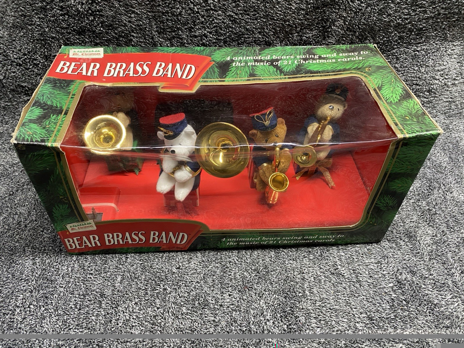VTG 1995 Mr. Christmas 4 Piece Animated Musical Bear Brass Band - 21 Carols NIB