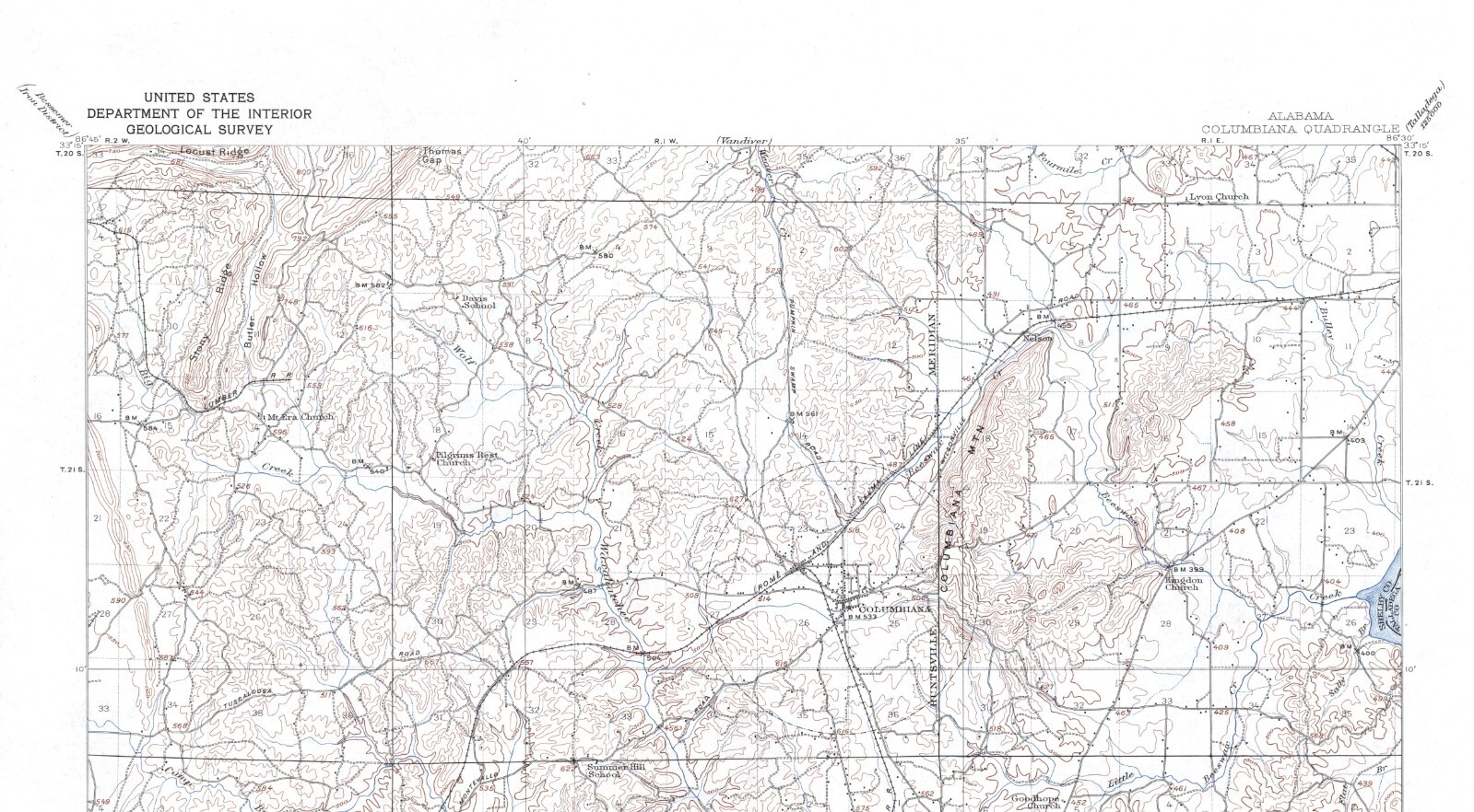 Columbiana Quadrangle Alabama 1909 Topo Map USGS 15 Minute Topographic Columbiana Quadrangle Alabama 1909 Topo Map USGS 15 Minute Topographic