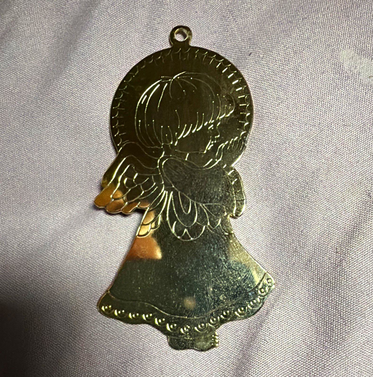 G. Duchin 1989 Angel Christmas Ornament Gold Tone Metal Hanging Made in USA
