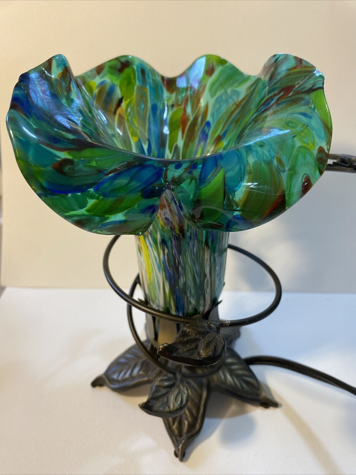 Murano Tiffany Millefiori Style Tulip Art Glass Lamp 8