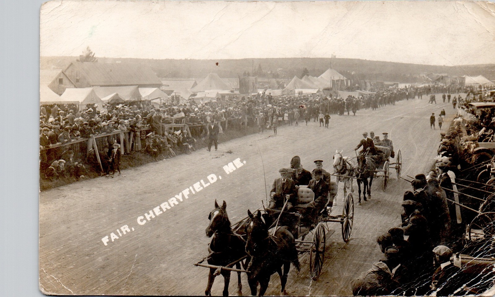 FAIR CROWD cherryfield me c1910 postcard maine real photo rppc parade