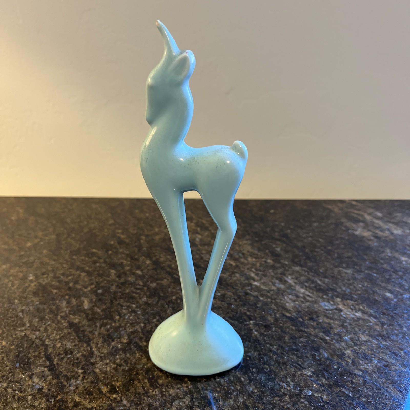 Vintage Roselane California Pottery Leaping Gazelle Deer Fawn Aqua Glaze 1940's