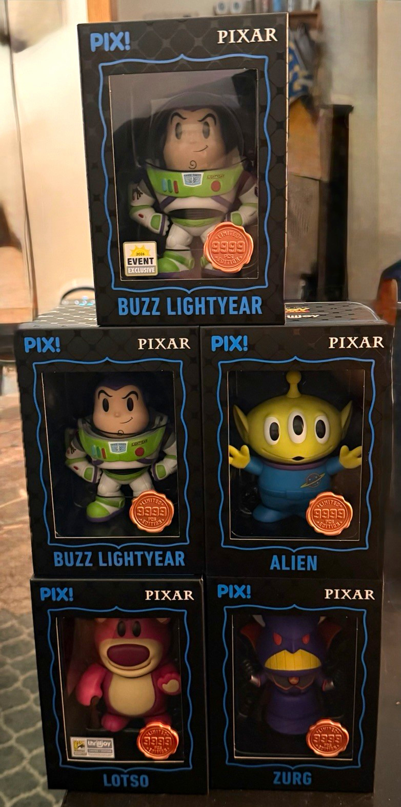 Thrilljoy PIX Pixar Toy Story 5 piece figurine set. Buzz, Zorg, alien, & Lotso Thrilljoy PIX Pixar Toy Story 5 piece figurine set. Buzz, Zorg, alien, & Lotso