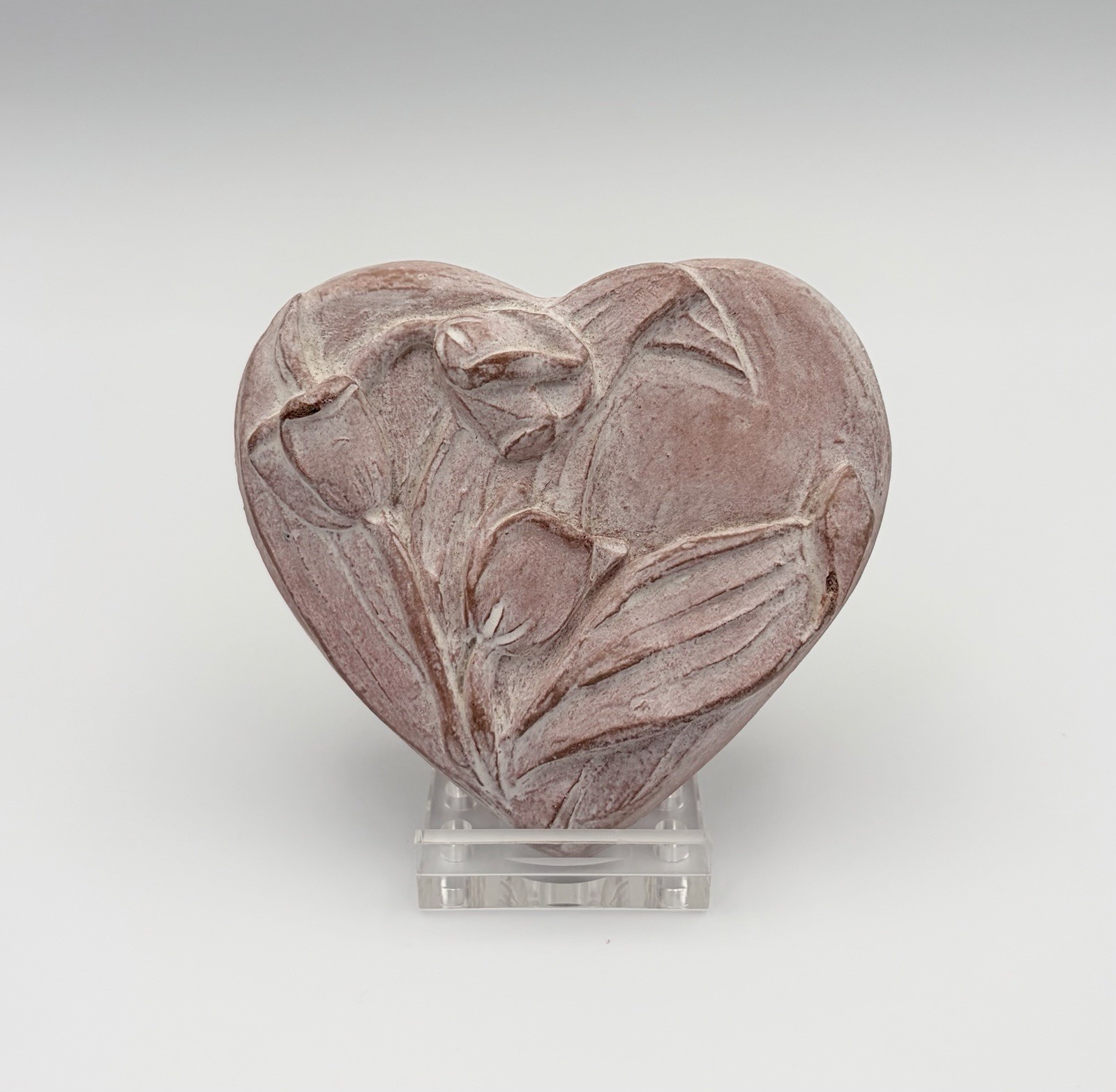 Vintage Isabel Bloom 1995 Pink Tulip Flower Heart Concrete Art Sculpture Signed