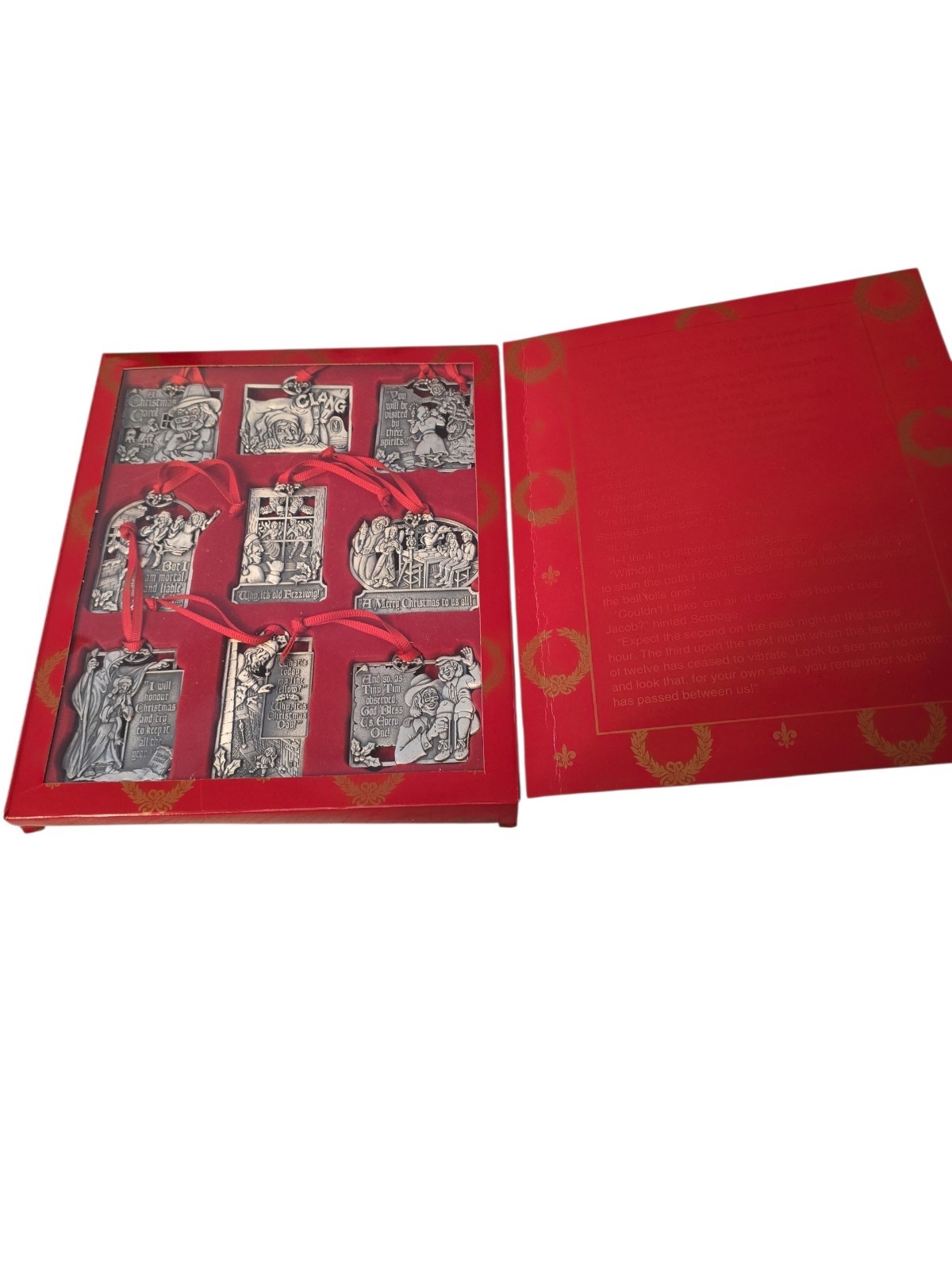 Vintage 1995 May Dept. Stores Pewter Christmas Carol Ornaments Set of Nine 