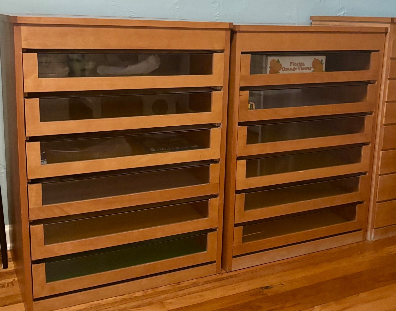 2 Custom Display Cabinets for Seashells and Collectibles w/Glass Top Drawers
