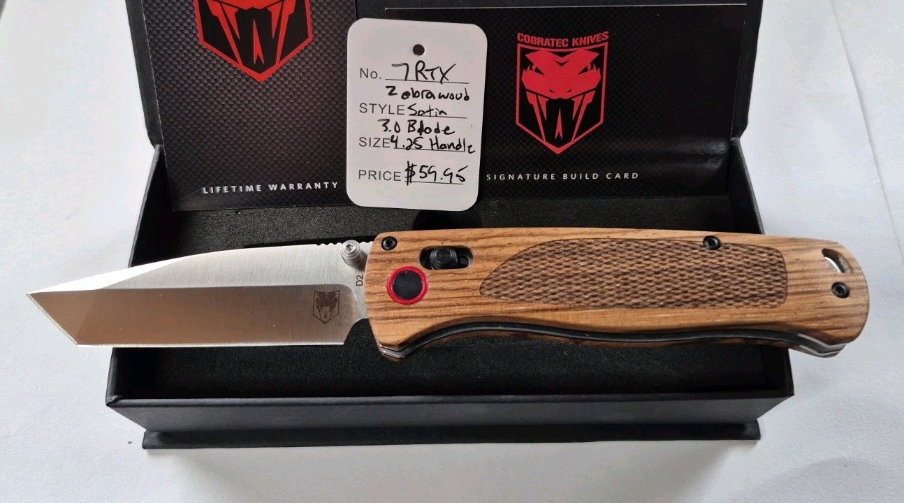 COBRATEC BAR LOCK KNIFE ZEBRAWOOD Tanto Blade KNIFE New In Box Lifetime Warranty