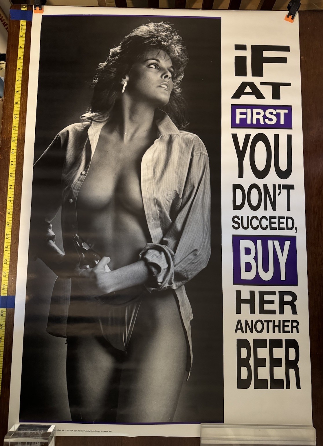 Vintage Pinup Beer Poster If At First You Don\'t Succeed 1991