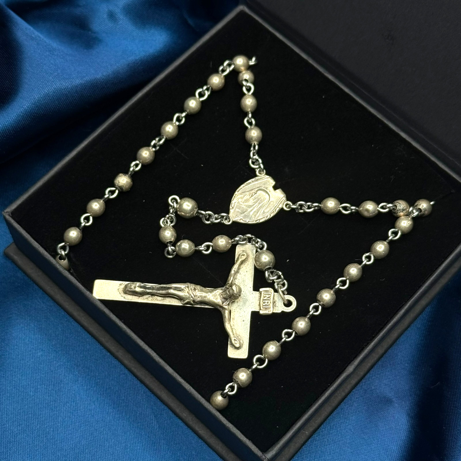 Vintage All Sterling Silver Bead Catholic Rosary 18 Vintage All Sterling Silver Bead Catholic Rosary 18
