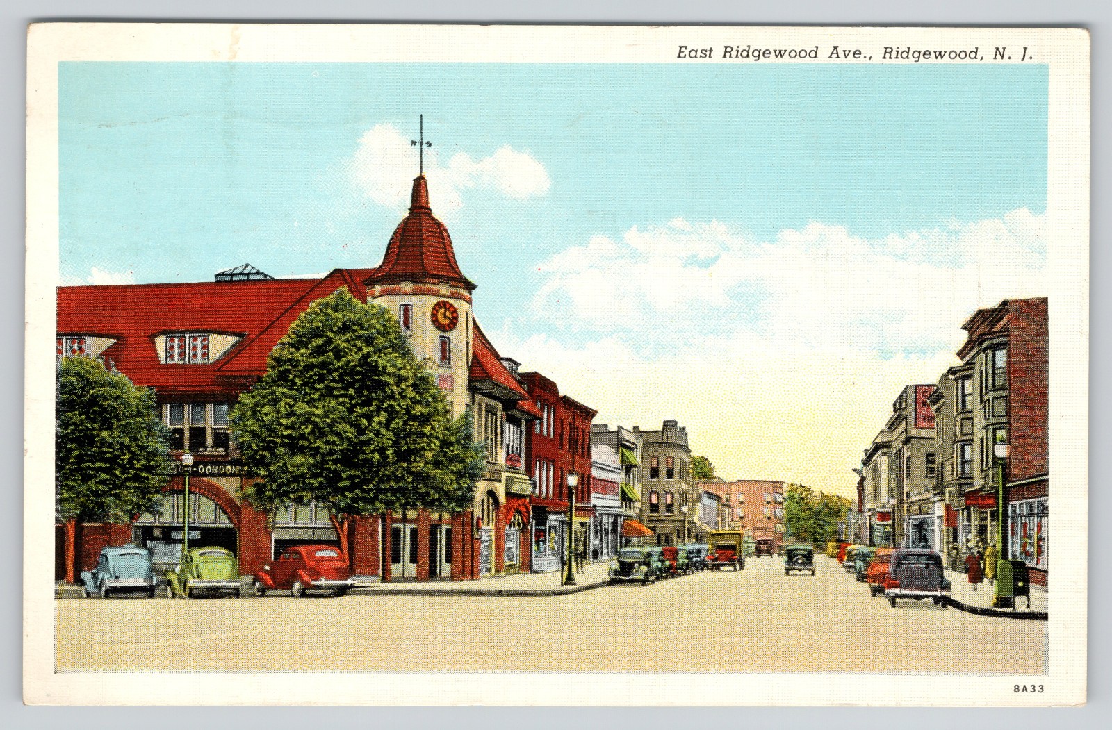 Ridgewood NJ Postcard East Ridgewood Ave Street View New Jersey 1938 Posted