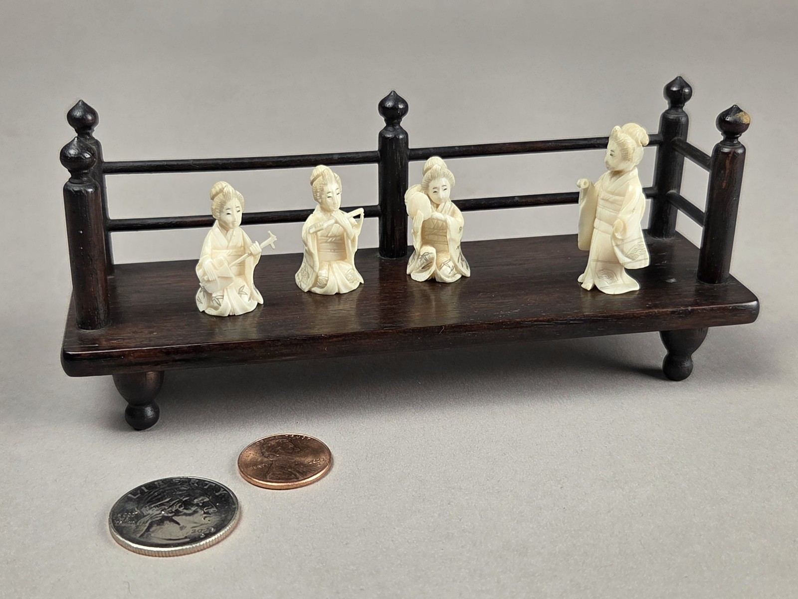 Set of 4 Antique Geisha Figurines  on a 7.5