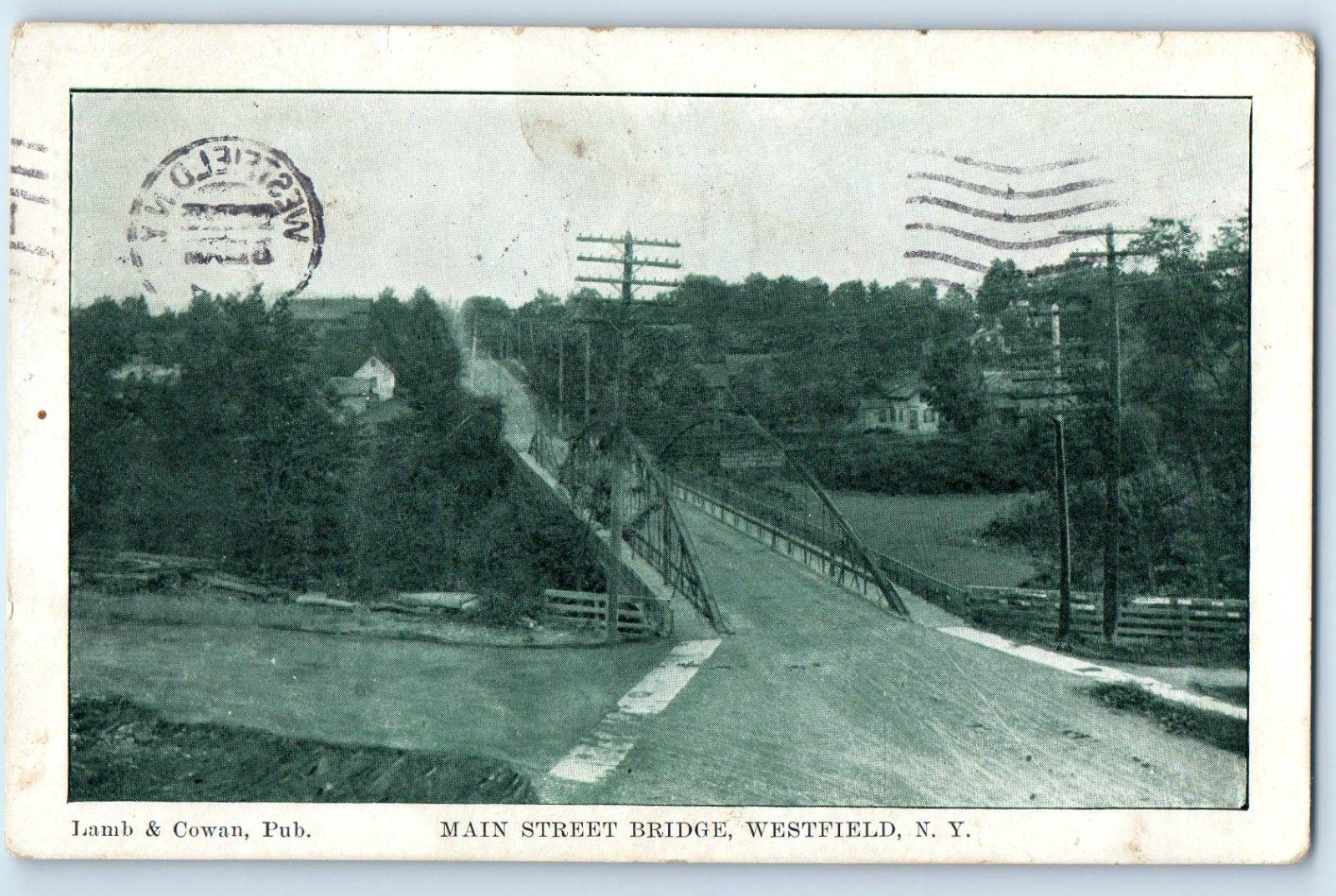 1907 Westfield New York NY Vintage Postcard Main Street Bridge Exterior Posted