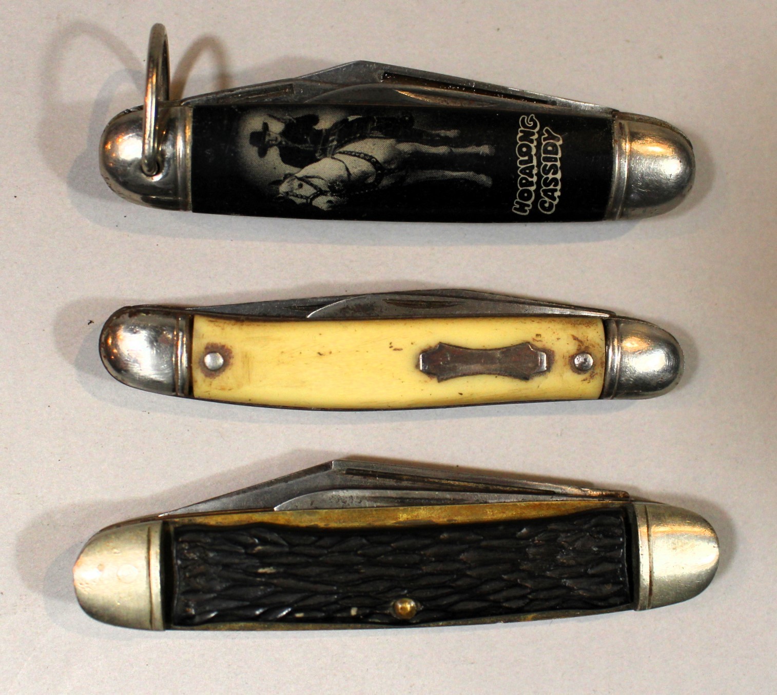 3 Antique/Vintage Pocket Knives:Hammer Hopalong Cassidy, Unbranded USA &Camillus 3 Antique/Vintage Pocket Knives:Hammer Hopalong Cassidy, Unbranded USA &Camillus