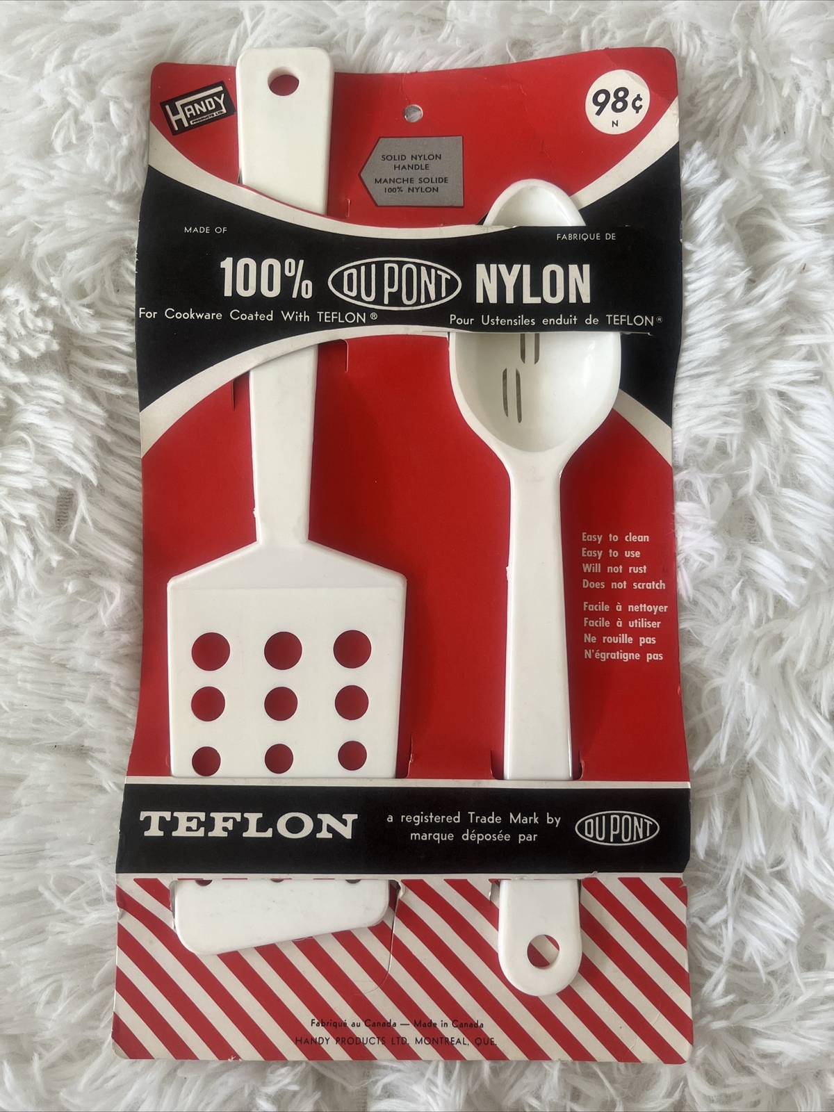 New Vintage DU PONT Nylon Plastic Turner Slotted Spoon White New Cookware Teflon