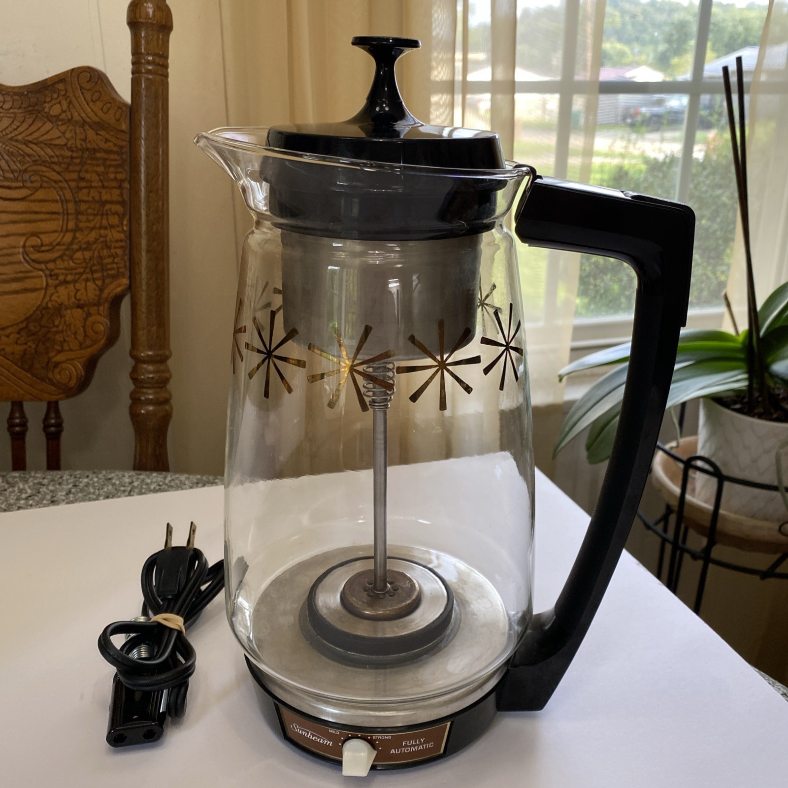 Vintage Star Burst Sunbeam Glass Electric Percolator Coffee Pot 12 Cup *NICE*