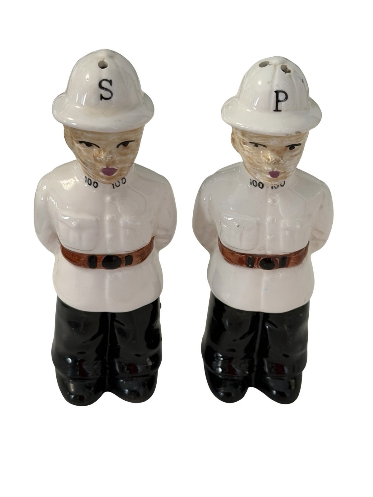 Vintage Jamaica Policeman Salt and Pepper Shakers Ceramic Souvenir Set 4.75”