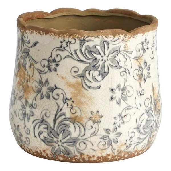 Nearly Natural 7in. Tuscan Ceramic Gray Scroll Planter Nearly Natural 7in. Tuscan Ceramic Gray Scroll Planter