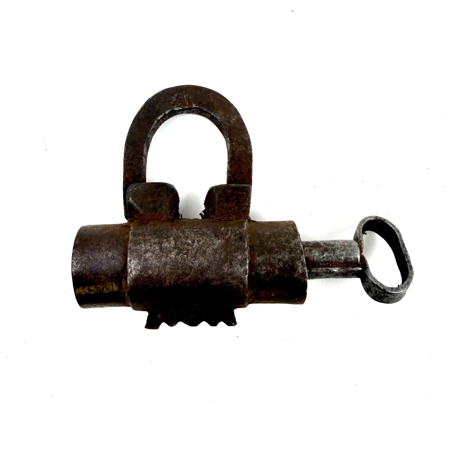 Rare Antique 19th Century Iron Barrel Padlock Orig Screw Key Hand Forged Lock Rare Antique 19th Century Iron Barrel Padlock Orig Screw Key Hand Forged Lock