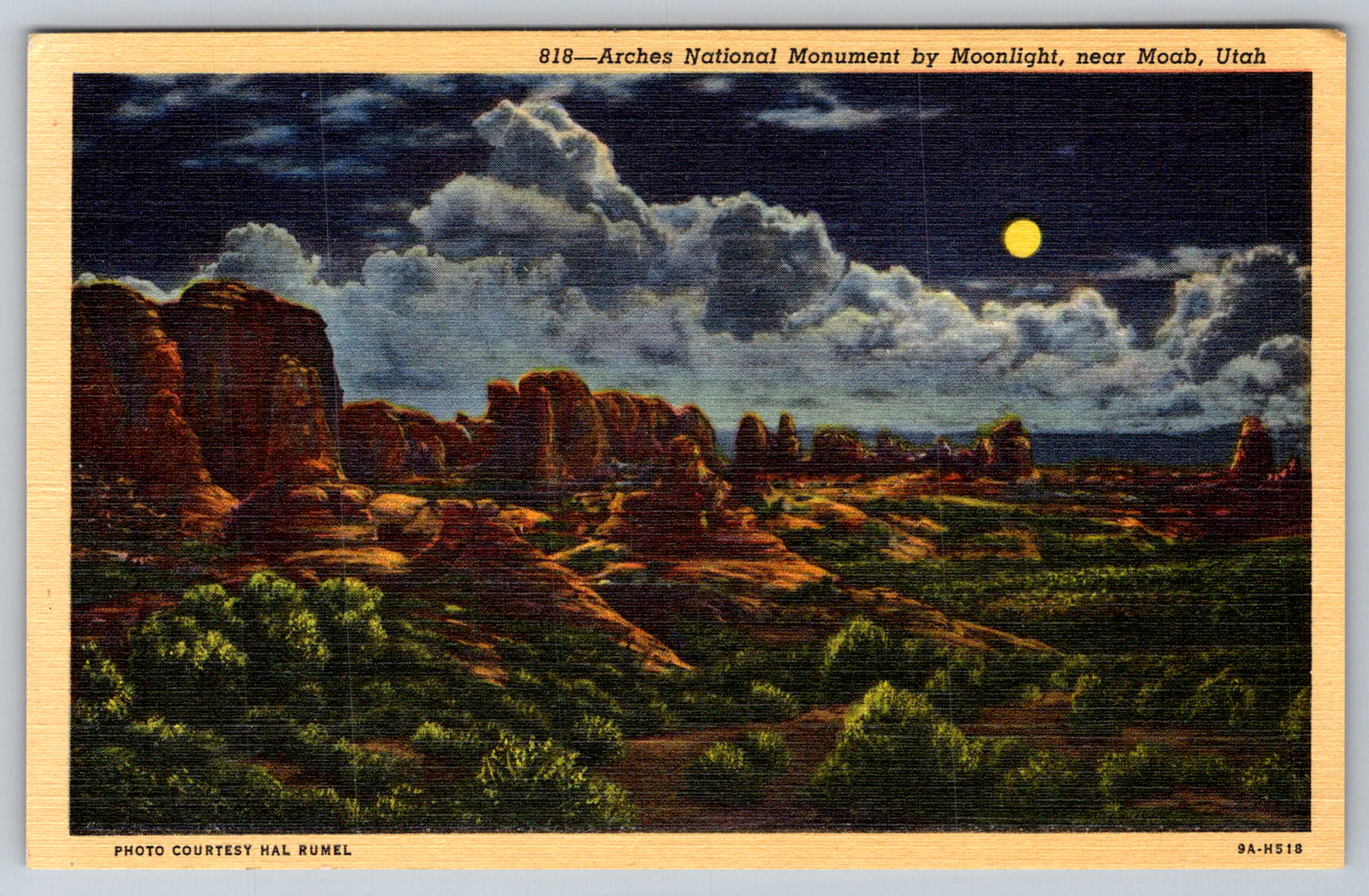 c1940s Arches National Monument Moab Utah Moonlight Postcard